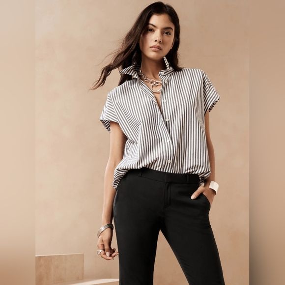 Banana Republic Ryan Slim Straight Fit Washable Wool Blend Pants Black  8 Short - Picture 3 of 14